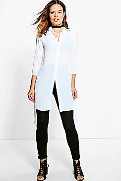 Boohoo Annie Woven Open Back Longline Shirt