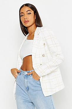 Boohoo Check Military Button Blazer