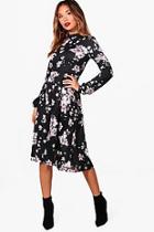 Boohoo Bec High Neck Bohemian Floral Midi Dress
