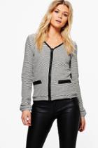 Boohoo Olivia Knit Zip Through Pu Trim Cardigan Grey