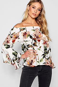 Boohoo Georgia Floral Print Bardot Top