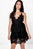 Boohoo Boutique Grace Crochet Strappy Peplum Dress Black