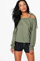 Boohoo Hayley Tie Cold Shoulder Sweatshirt