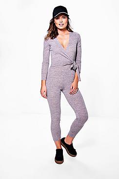 Boohoo Julia Wrap Front Knitted Jumpsuit