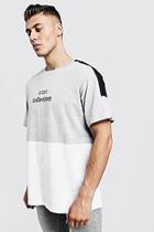 Boohoo Loose Fit Panelled Tee With Embroidered Slogan
