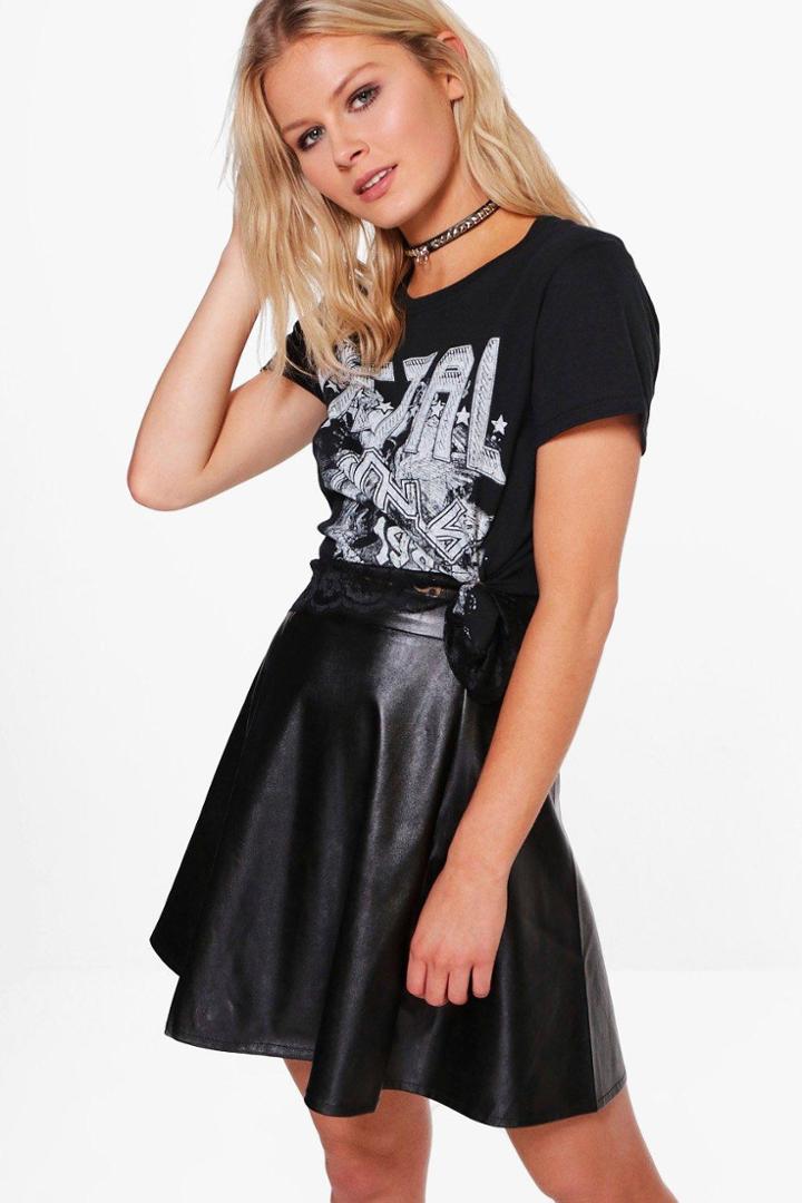 Boohoo Faye Faux Leather Skater Skirt Black