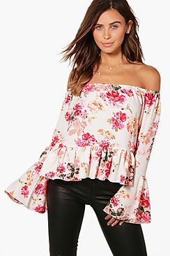 Boohoo Petite Rita Off The Shoulder Woven Top