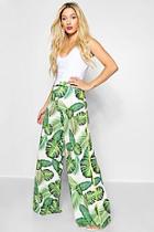 Boohoo Paris Hilton Wide Leg Palm Print Trousers