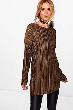 Boohoo Lily-rose Pleated Long Sleeve Oversized T-shirt