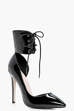 Boohoo Isobel Lace Up Ankle Band Court Stiletto