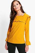 Boohoo Jill Ruffle Neck & Cuff Blouse