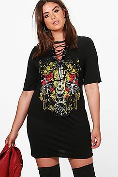 Boohoo Plus Sasha Lace Up Band Dress