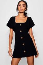 Boohoo Petite Frill Shoulder Contrast Button Shift Dress