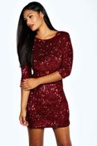 Boohoo Louise Sequin Long Sleeve Bodycon Dress Plum