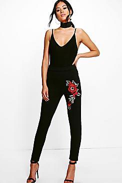 Boohoo Aurelia Embroidered Skinny Stretch Crepe Trousers