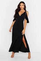 Boohoo Woven Plunge Flutter Cold Shoulder Maxi Dress