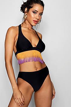 Boohoo Paris Halterneck Ombre Tassel Bikini