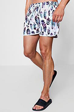 Boohoo Feather Print Runner Swim Short
