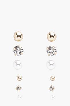 Boohoo Millie Diamante And Pearl Stud 6 Pack