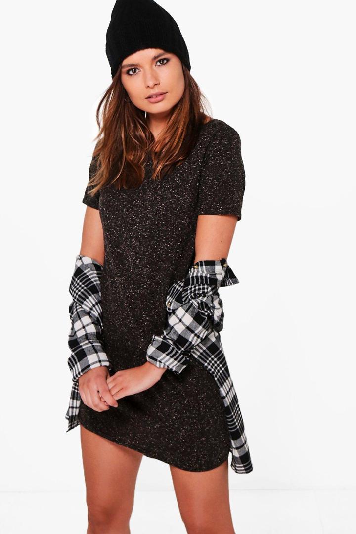Boohoo Ziggy Nepp T-shirt Dress Black