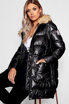 Boohoo Plus Metallic Longline Puffer Coat