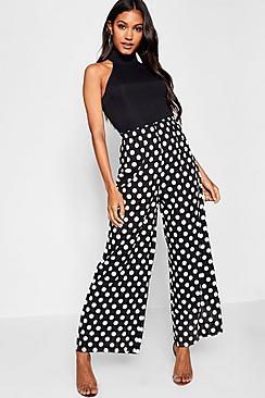 Boohoo Polka Dot Wide Leg Cropped Pants