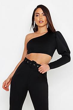 Boohoo Scuba Statement One Shoulder Crop