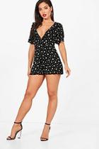 Boohoo Angie Star Print Ruffle Front Playsuit
