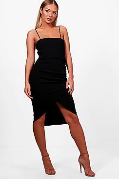 Boohoo Ellie Square Neck Wrap Skirt Midi Dress