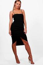 Boohoo Ellie Square Neck Wrap Skirt Midi Dress