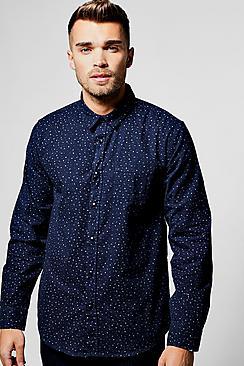 Boohoo Navy Long Sleeve Ditsy Print Shirt