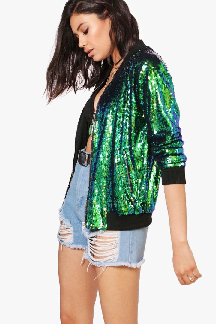 Boohoo Heather Sequin Bomber Jacket Multi