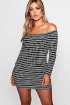 Boohoo Plus Lucy Striped Off The Shoulder Dress