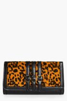 Boohoo Katie Faux Leopard Pony Clutch Bag Black