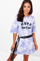 Boohoo Celia Tie Dye Slogan Belt T-shirt Dress Lilac