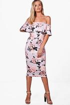Boohoo Cleo Floral Off The Shoulder Midi Dress