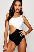 Boohoo Crete Ribbed Asymetric Cut Out Swimsuit