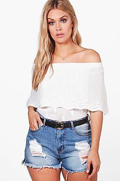 Boohoo Plus Lola Off The Shoulder Crochet Top