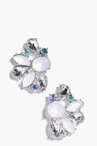 Boohoo Emma Mixed Stone Embellished Cluster Earring Silver