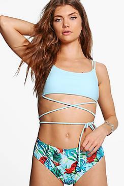 Boohoo Tall Rylea Tropical Wrap Around High Waist Bikini