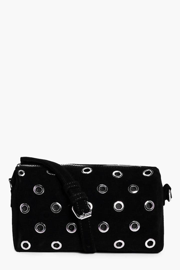 Boohoo Louise Eyelet Suedette Cross Body Bag Black