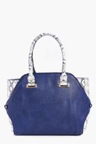 Boohoo Rose Faux Snakeskin Colourblock Day Bag Navy