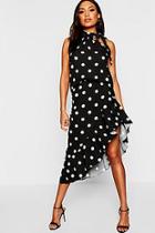 Boohoo Polka Dot Ruffle Midi Skirt + High Neck Top Co-ord
