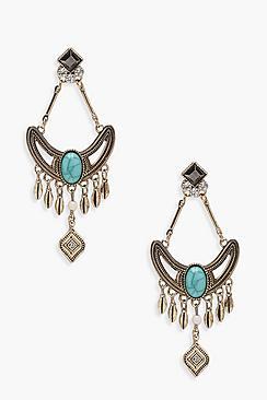 Boohoo Kelsey Turquoise Stone Chandelier Earrings