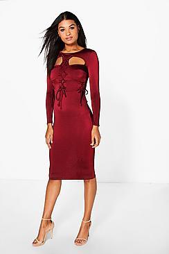 Boohoo Harly Tie With Cut Out Bodycon Midi Dress