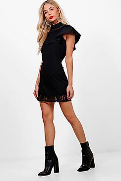 Boohoo Mia Ribbed Lace Trim Oversized Shift Dress