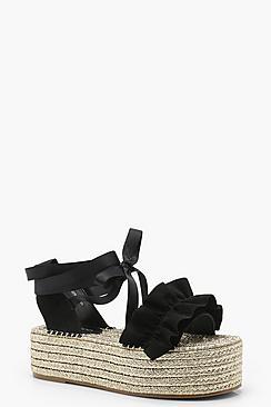Boohoo Grace Ruffle Ankle Wrap Espadrille Flatforms