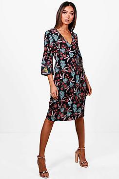 Boohoo Zoe Oriental Wrap Kimono Duster