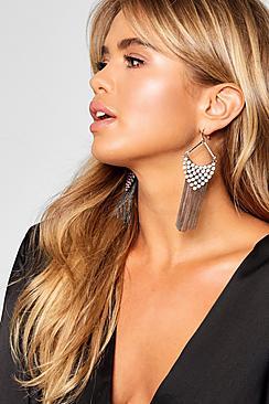Boohoo Chain & Diamante Statement Earrings