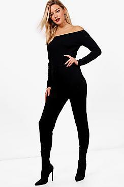 Boohoo Jade Soft Knit Bardot Jumpsuit